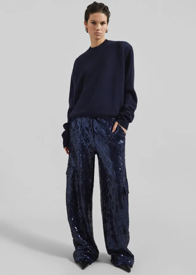 The Frankie Shop Bottoms Rotate Sequins Cargo Pants 8211 Dark Blue 8211 Women