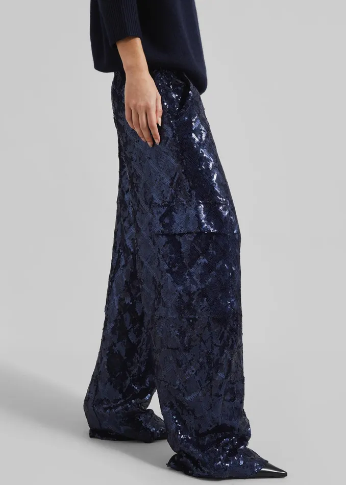 The Frankie Shop Bottoms Rotate Sequins Cargo Pants 8211 Dark Blue 8211 Women