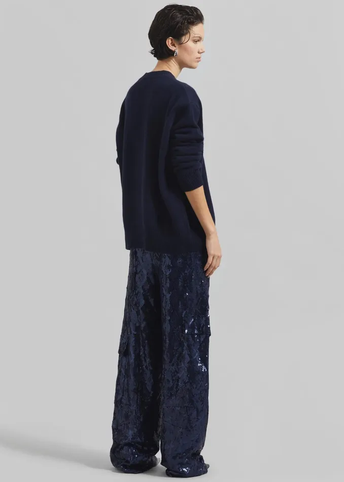 The Frankie Shop Bottoms Rotate Sequins Cargo Pants 8211 Dark Blue 8211 Women