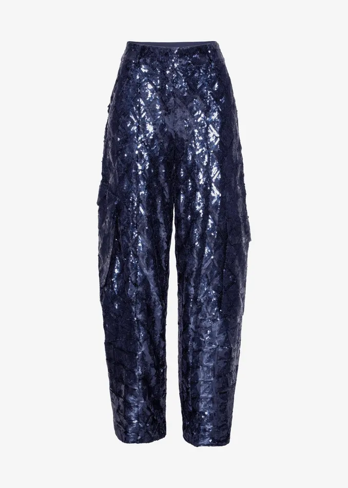 The Frankie Shop Bottoms Rotate Sequins Cargo Pants 8211 Dark Blue 8211 Women