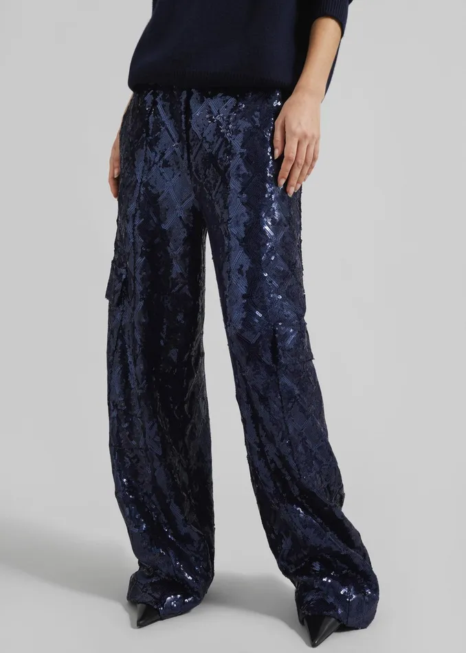 The Frankie Shop Bottoms Rotate Sequins Cargo Pants 8211 Dark Blue 8211 Women