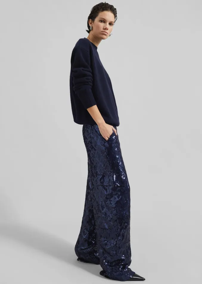The Frankie Shop Bottoms Rotate Sequins Cargo Pants 8211 Dark Blue 8211 Women