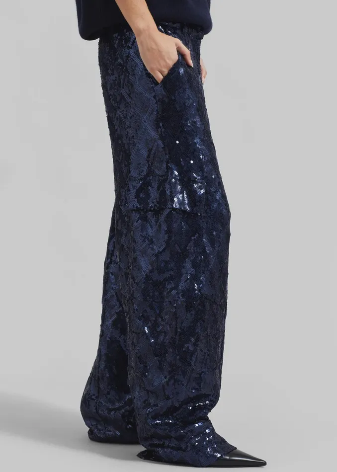 The Frankie Shop Bottoms Rotate Sequins Cargo Pants 8211 Dark Blue 8211 Women