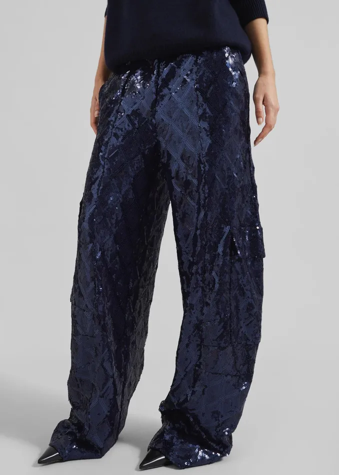 The Frankie Shop Bottoms Rotate Sequins Cargo Pants 8211 Dark Blue 8211 Women