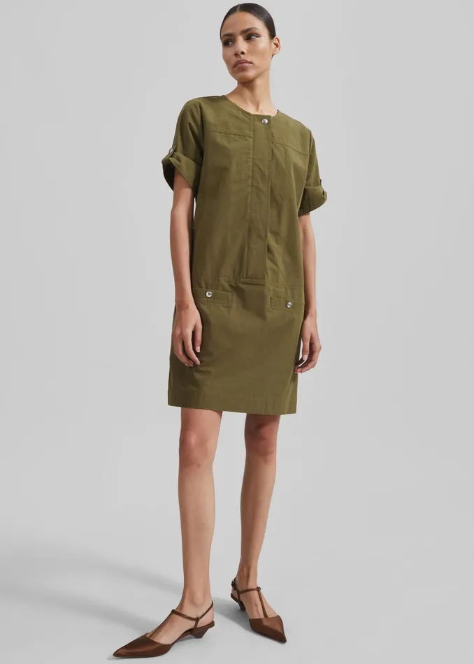 The Frankie Shop Dresses Proenza Schouler White Label Watson Dress In Rumpled Cotton 8211 Dark Olive 8211 Women