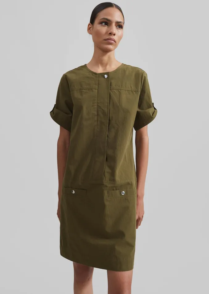 The Frankie Shop Dresses Proenza Schouler White Label Watson Dress In Rumpled Cotton 8211 Dark Olive 8211 Women