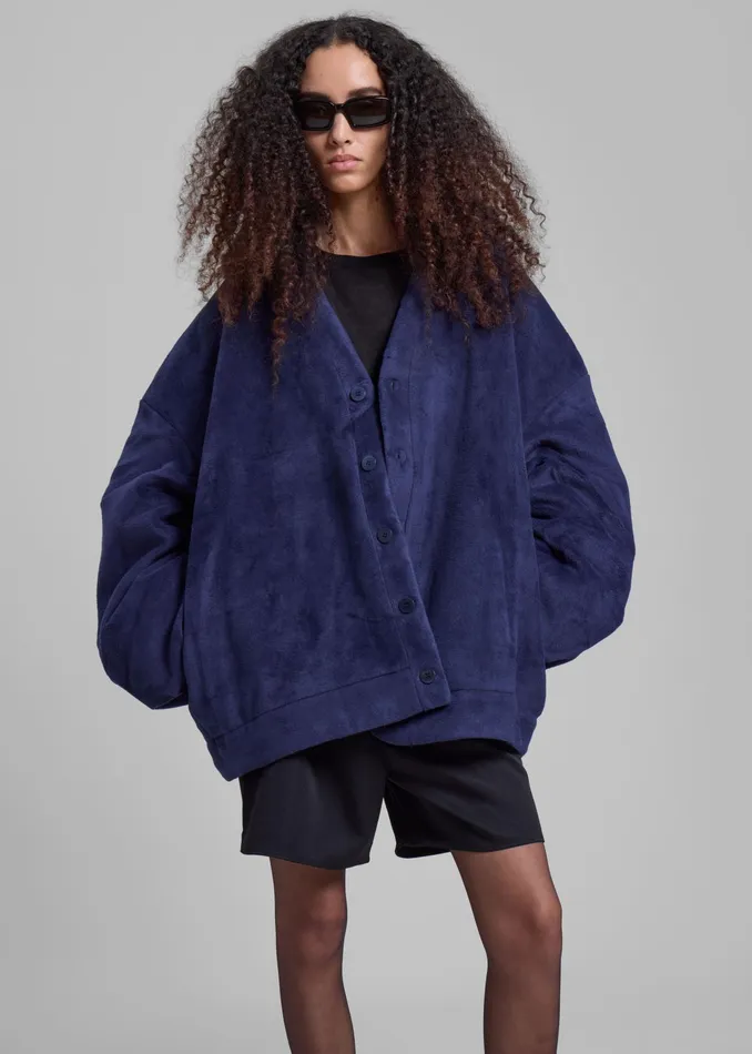 The Frankie Shop Knitwear Jw Anderson Oversized VNeck Cardigan 8211 Dark Navy 8211 Women