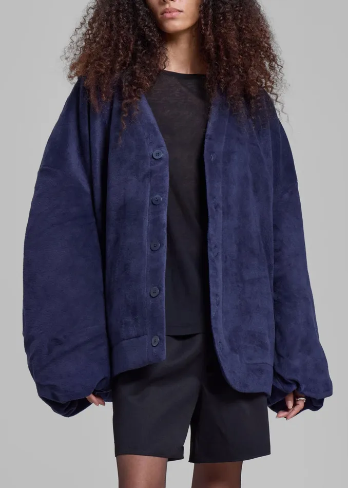 The Frankie Shop Knitwear Jw Anderson Oversized VNeck Cardigan 8211 Dark Navy 8211 Women