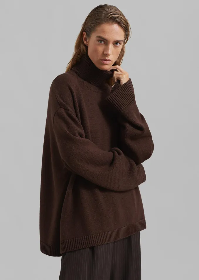 The Frankie Shop Knitwear Rhea Trapeze Turtleneck 8211 Brown 8211 Women