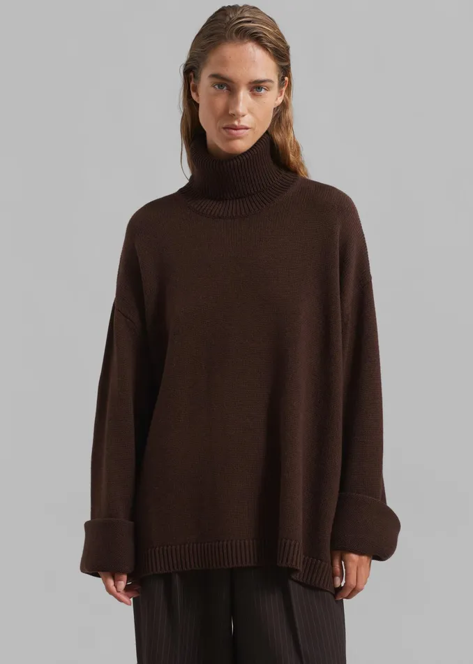 The Frankie Shop Knitwear Rhea Trapeze Turtleneck 8211 Brown 8211 Women