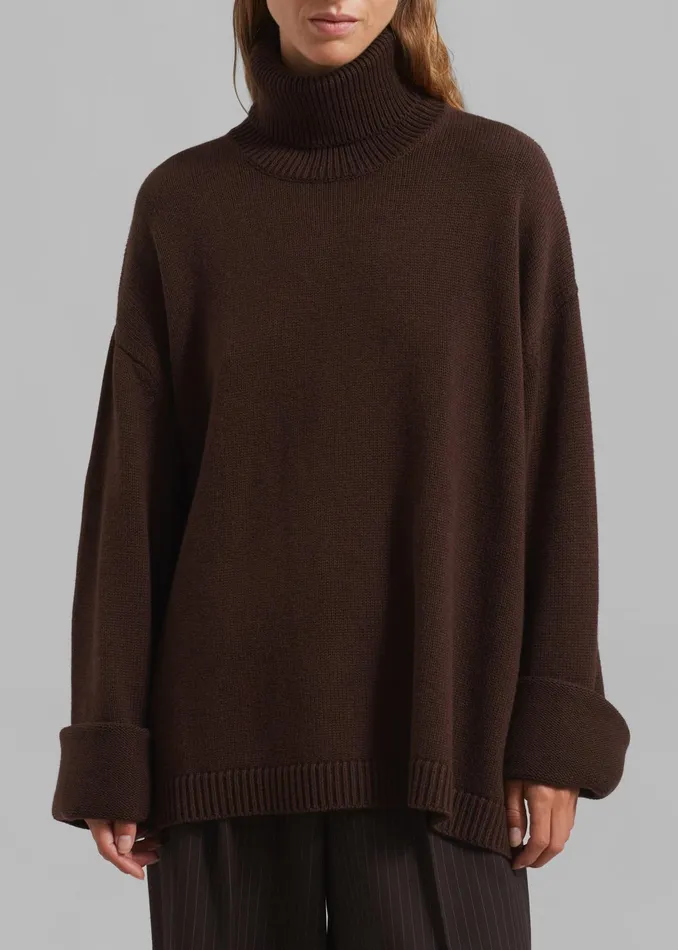 The Frankie Shop Knitwear Rhea Trapeze Turtleneck 8211 Brown 8211 Women