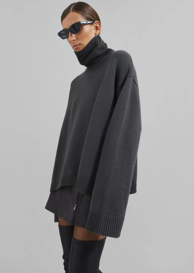 The Frankie Shop Knitwear Rhea Trapeze Turtleneck 8211 Light Khaki 8211 Women