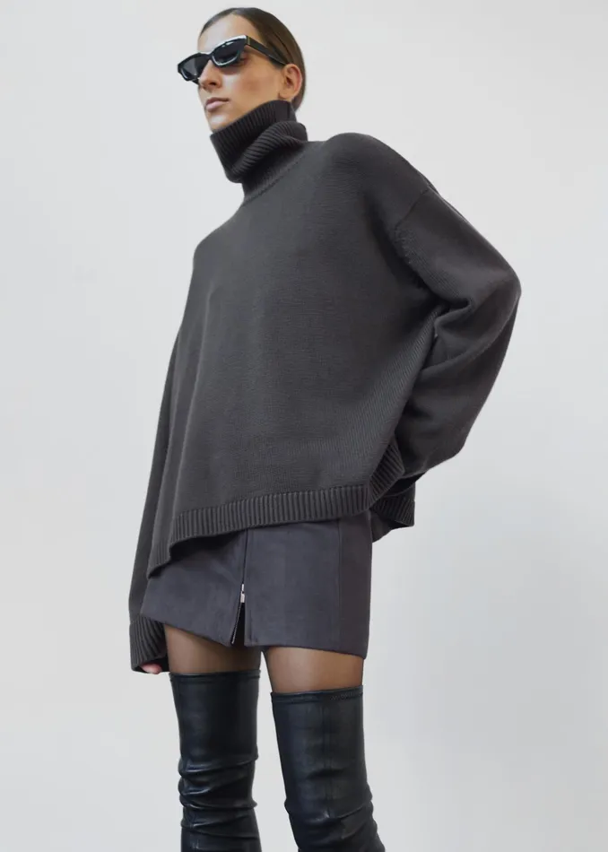 The Frankie Shop Knitwear Rhea Trapeze Turtleneck 8211 Light Khaki 8211 Women