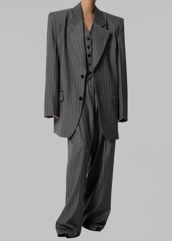 The Frankie Shop Outerwear Holland Padded Shoulder Blazer 8211 CharcoalWhite Pinstripe 8211 Women The Frankie Shop Outerwear Holland Padded Shoulder Blazer 8211 CharcoalWhite Pinstripe 8211 Women