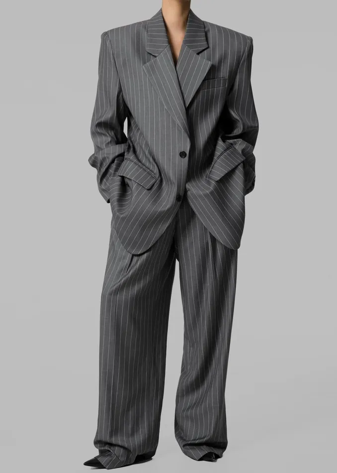 The Frankie Shop Outerwear Holland Padded Shoulder Blazer 8211 CharcoalWhite Pinstripe 8211 Women