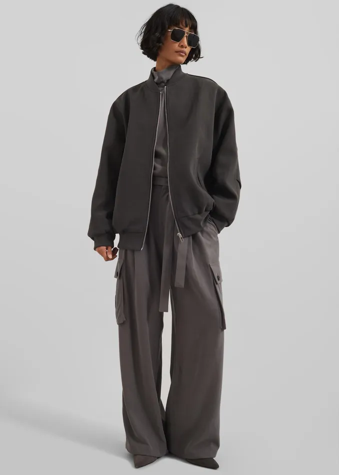 The Frankie Shop Outerwear Jura Cotton Bomber Jacket 8211 Charcoal 8211 Women