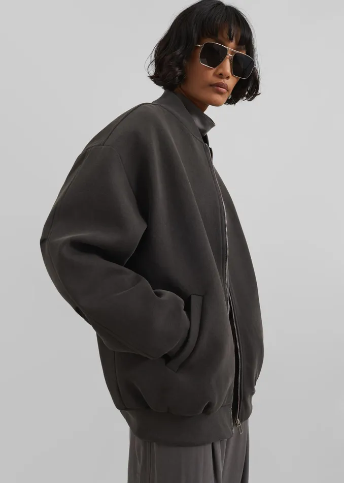The Frankie Shop Outerwear Jura Cotton Bomber Jacket 8211 Charcoal 8211 Women