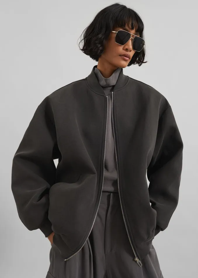 The Frankie Shop Outerwear Jura Cotton Bomber Jacket 8211 Charcoal 8211 Women