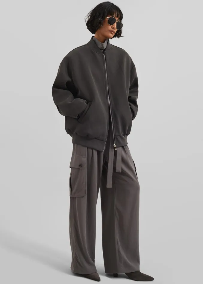 The Frankie Shop Outerwear Jura Cotton Bomber Jacket 8211 Charcoal 8211 Women