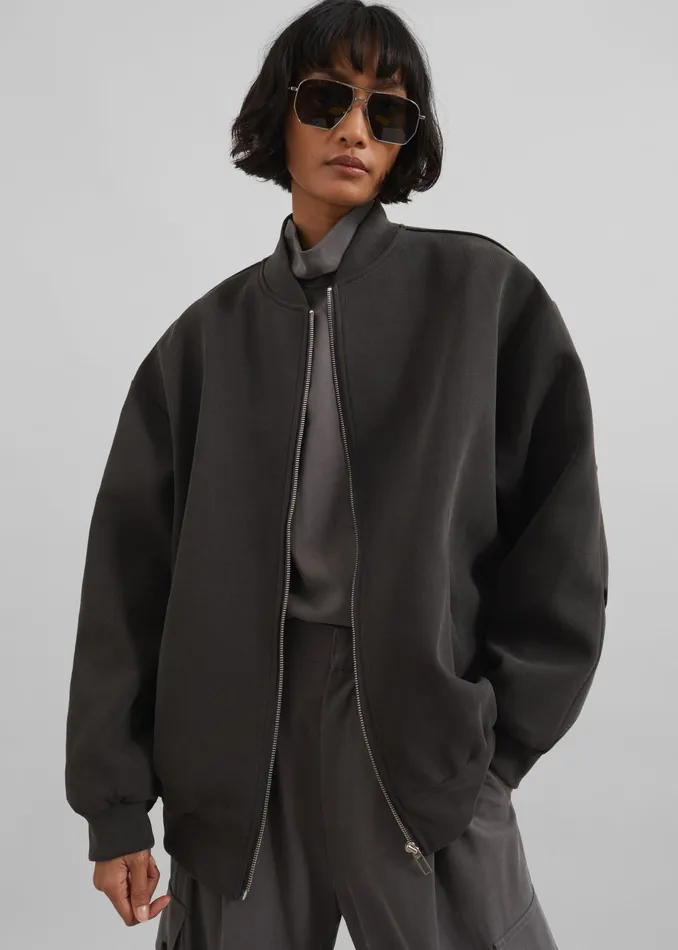 The Frankie Shop Outerwear Jura Cotton Bomber Jacket 8211 Charcoal 8211 Women