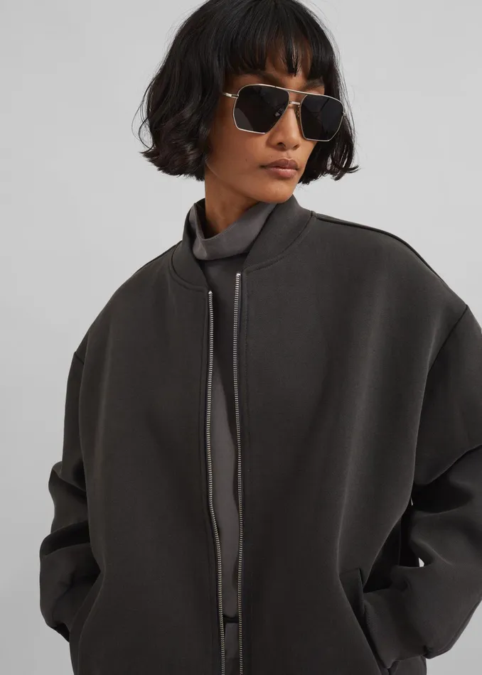 The Frankie Shop Outerwear Jura Cotton Bomber Jacket 8211 Charcoal 8211 Women