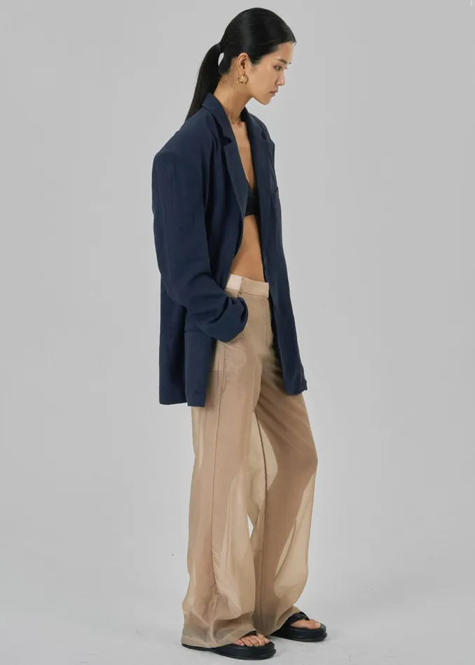 The Frankie Shop Outerwear Keenan Linen Oversized Blazer 8211 Navy 8211 Women