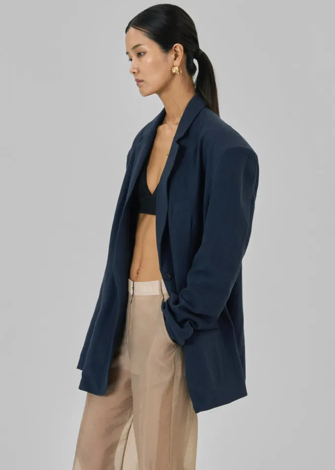 The Frankie Shop Outerwear Keenan Linen Oversized Blazer 8211 Navy 8211 Women