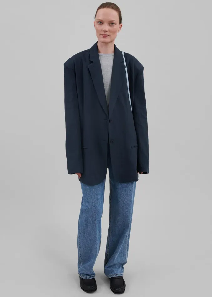 The Frankie Shop Outerwear Keenan Linen Oversized Blazer 8211 Navy 8211 Women