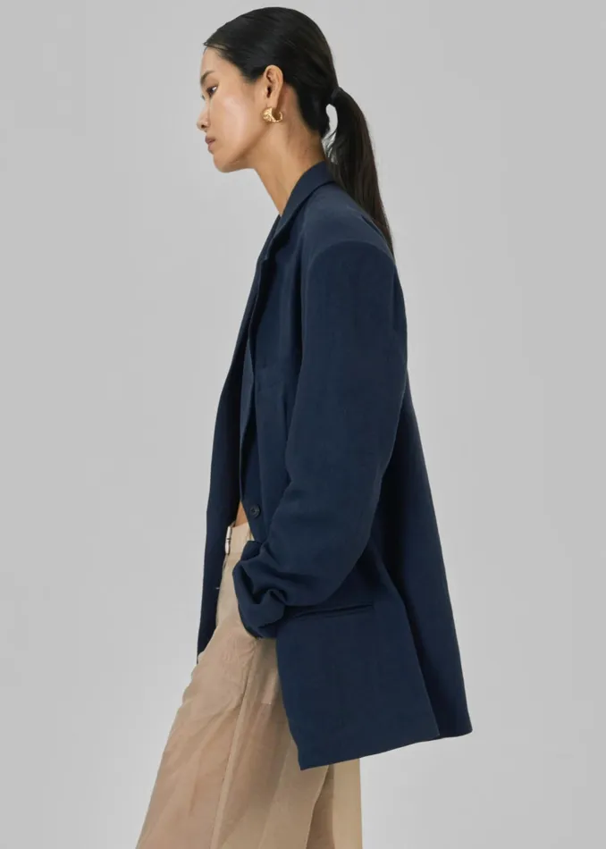 The Frankie Shop Outerwear Keenan Linen Oversized Blazer 8211 Navy 8211 Women