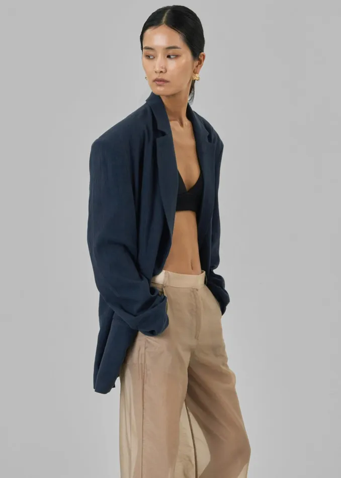 The Frankie Shop Outerwear Keenan Linen Oversized Blazer 8211 Navy 8211 Women