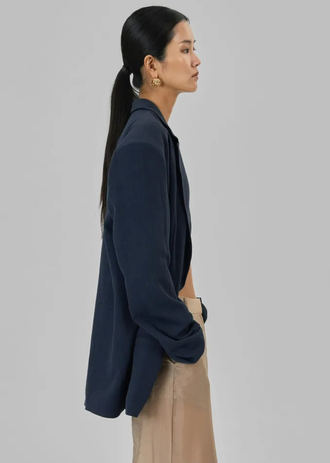 The Frankie Shop Outerwear Keenan Linen Oversized Blazer 8211 Navy 8211 Women