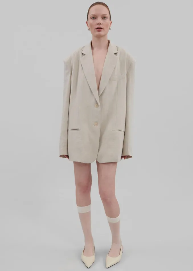 The Frankie Shop Outerwear Keenan Linen Oversized Blazer 8211 Sand 8211 Women