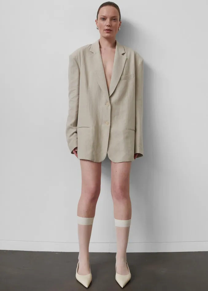The Frankie Shop Outerwear Keenan Linen Oversized Blazer 8211 Sand 8211 Women