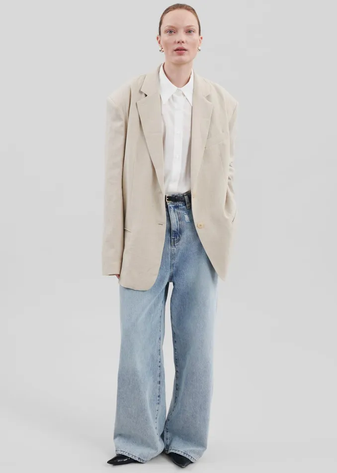 The Frankie Shop Outerwear Keenan Linen Oversized Blazer 8211 Sand 8211 Women