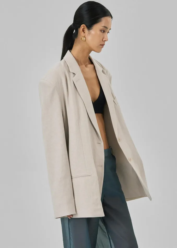 The Frankie Shop Outerwear Keenan Linen Oversized Blazer 8211 Sand 8211 Women