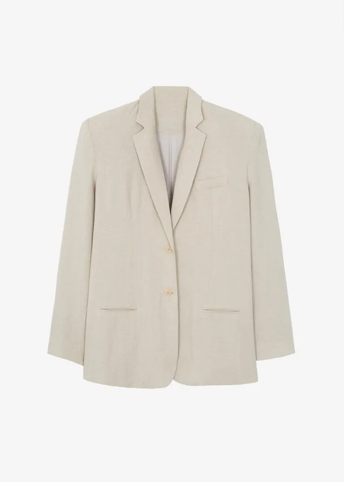 The Frankie Shop Outerwear Keenan Linen Oversized Blazer 8211 Sand 8211 Women