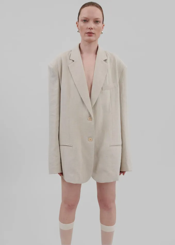 The Frankie Shop Outerwear Keenan Linen Oversized Blazer 8211 Sand 8211 Women