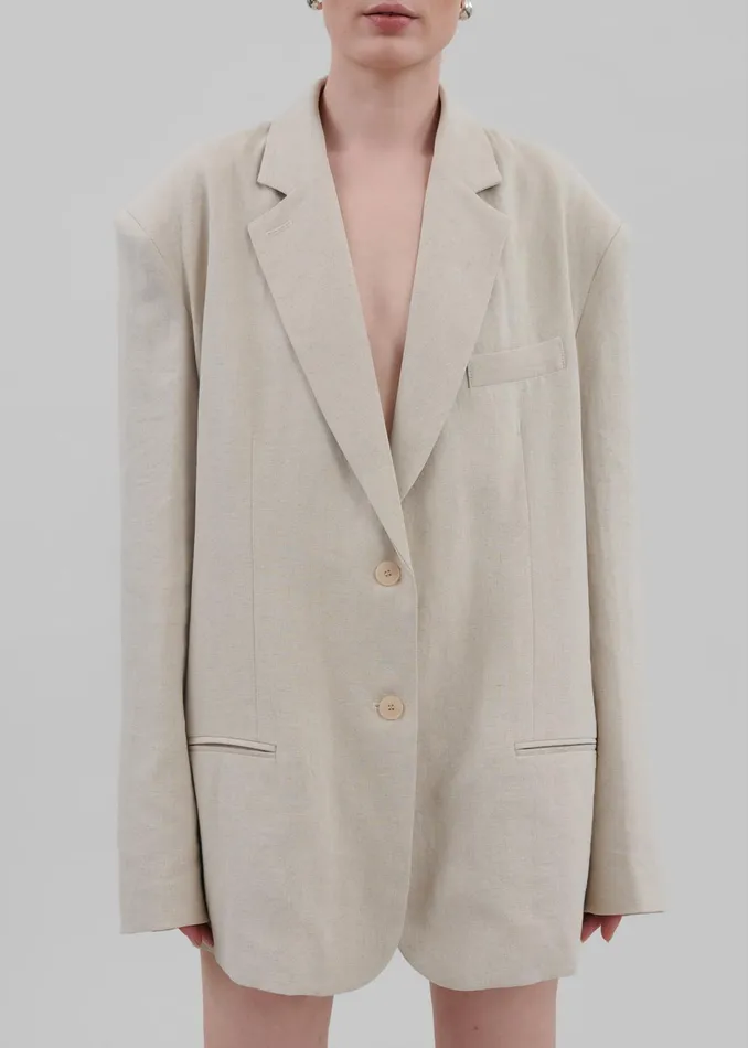 The Frankie Shop Outerwear Keenan Linen Oversized Blazer 8211 Sand 8211 Women