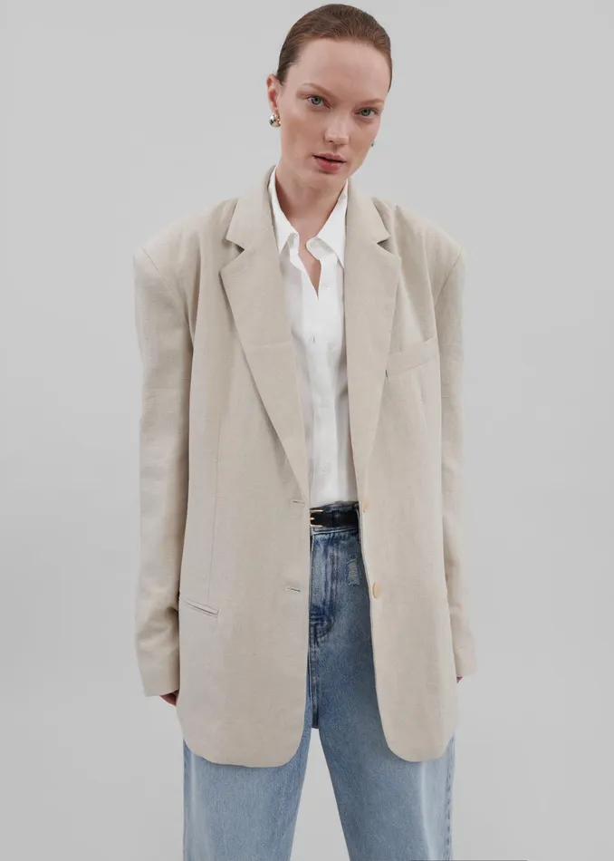 The Frankie Shop Outerwear Keenan Linen Oversized Blazer 8211 Sand 8211 Women