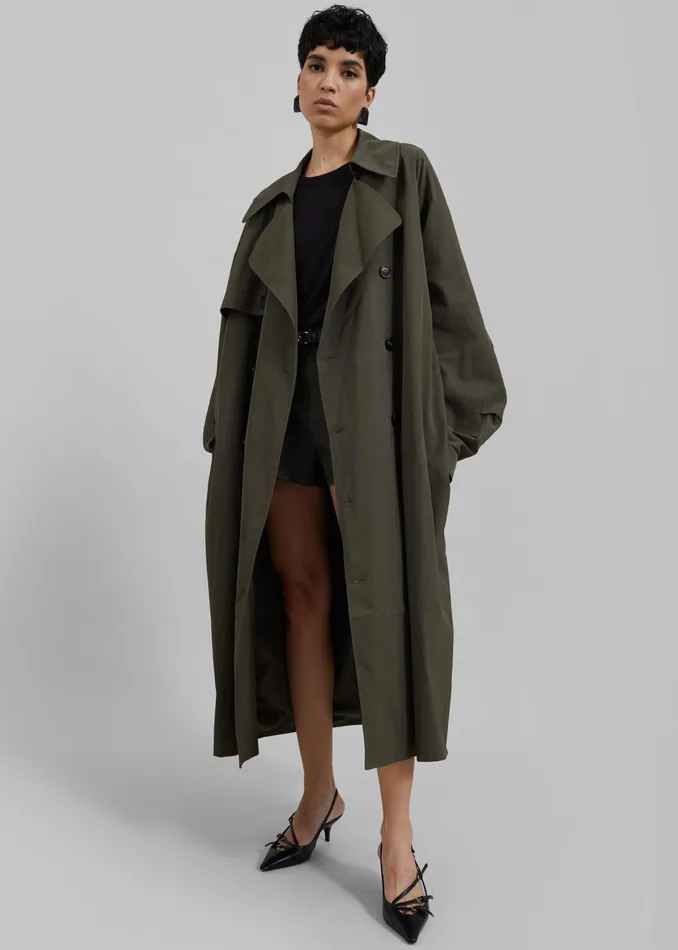 The Frankie Shop Outerwear Mavis Oversized Trench 8211 Khaki 8211 Women