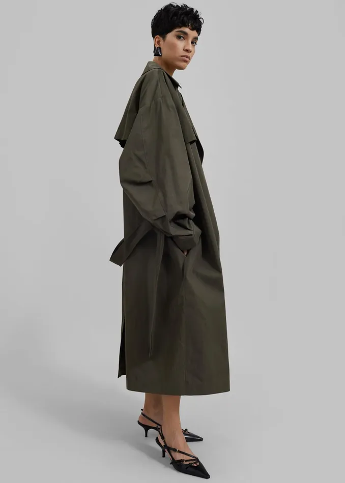 The Frankie Shop Outerwear Mavis Oversized Trench 8211 Khaki 8211 Women