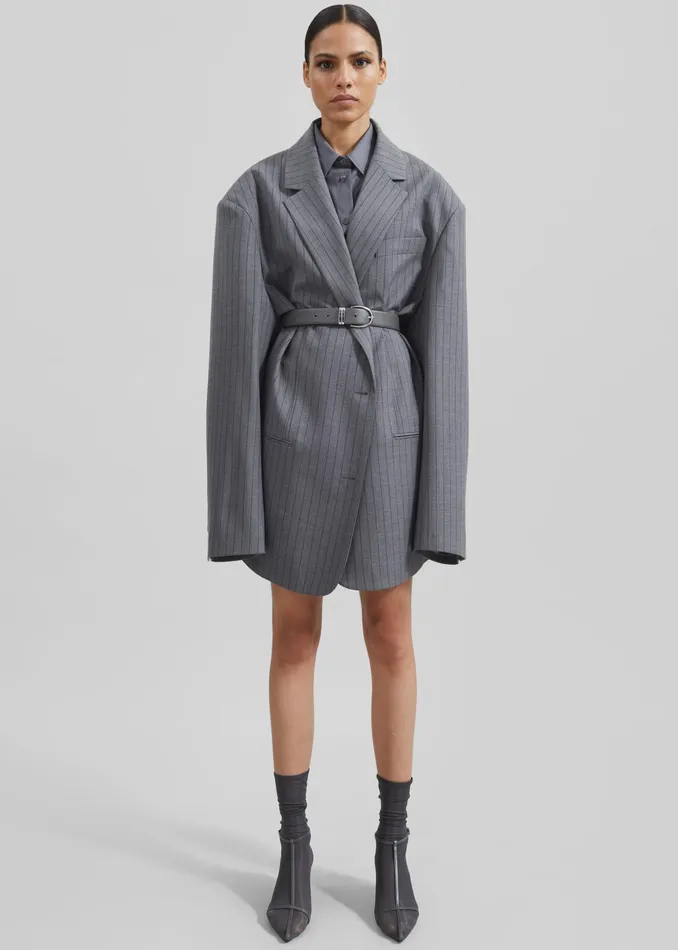 The Frankie Shop Outerwear Nettie Oversized Blazer 8211 Grey Stripe 8211 Women The Frankie Shop Outerwear Nettie Oversized Blazer 8211 Grey Stripe 8211 Women