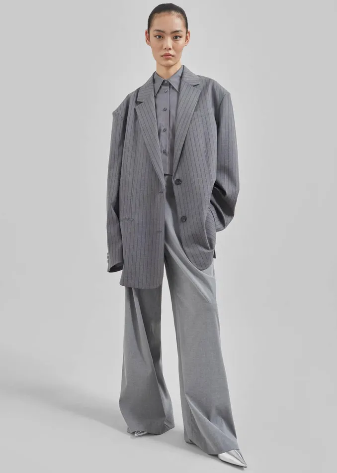 The Frankie Shop Outerwear Nettie Oversized Blazer 8211 Grey Stripe 8211 Women