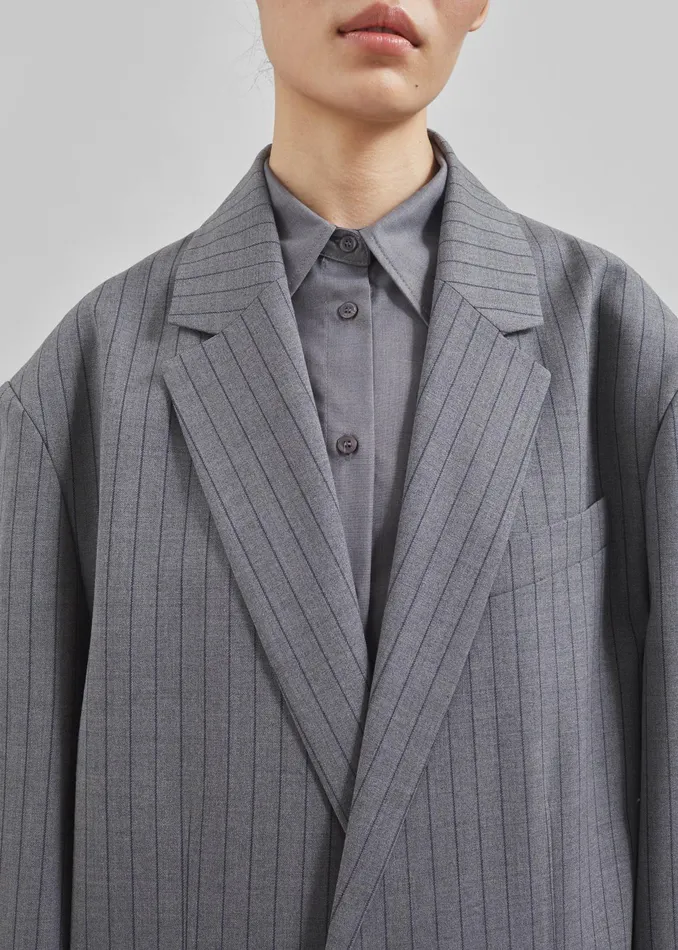 The Frankie Shop Outerwear Nettie Oversized Blazer 8211 Grey Stripe 8211 Women
