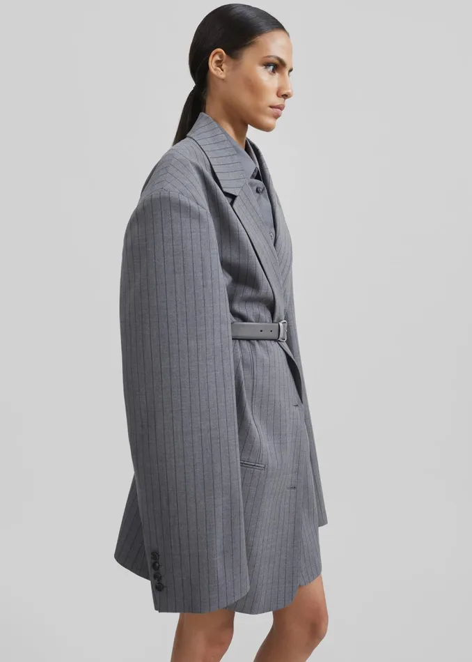 The Frankie Shop Outerwear Nettie Oversized Blazer 8211 Grey Stripe 8211 Women