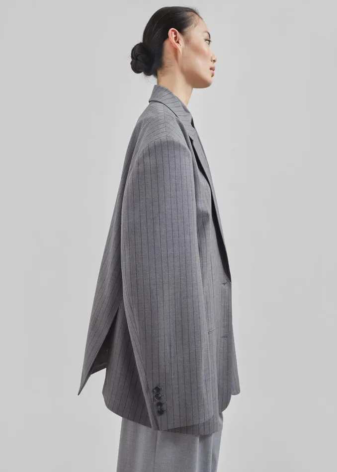 The Frankie Shop Outerwear Nettie Oversized Blazer 8211 Grey Stripe 8211 Women
