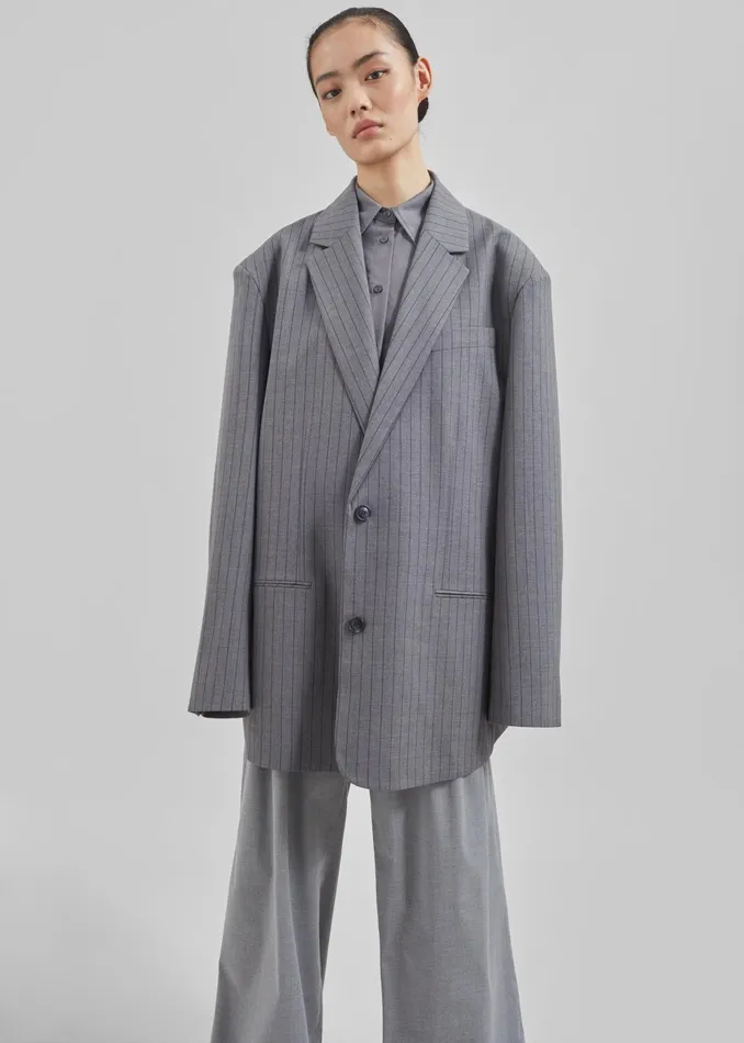 The Frankie Shop Outerwear Nettie Oversized Blazer 8211 Grey Stripe 8211 Women