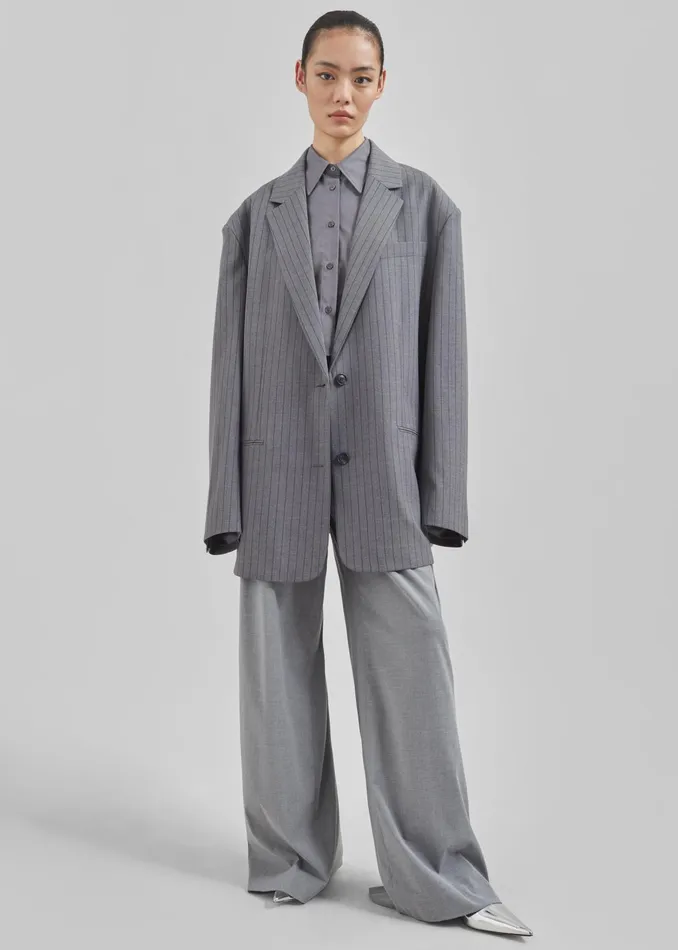 The Frankie Shop Outerwear Nettie Oversized Blazer 8211 Grey Stripe 8211 Women