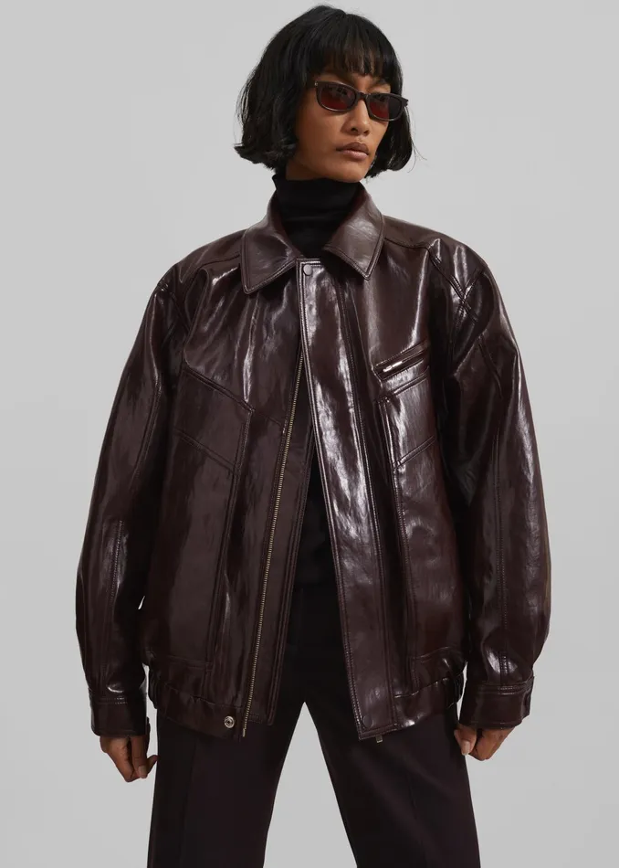 The Frankie Shop Outerwear Risner Faux Leather Jacket 8211 Burgundy 8211 Women