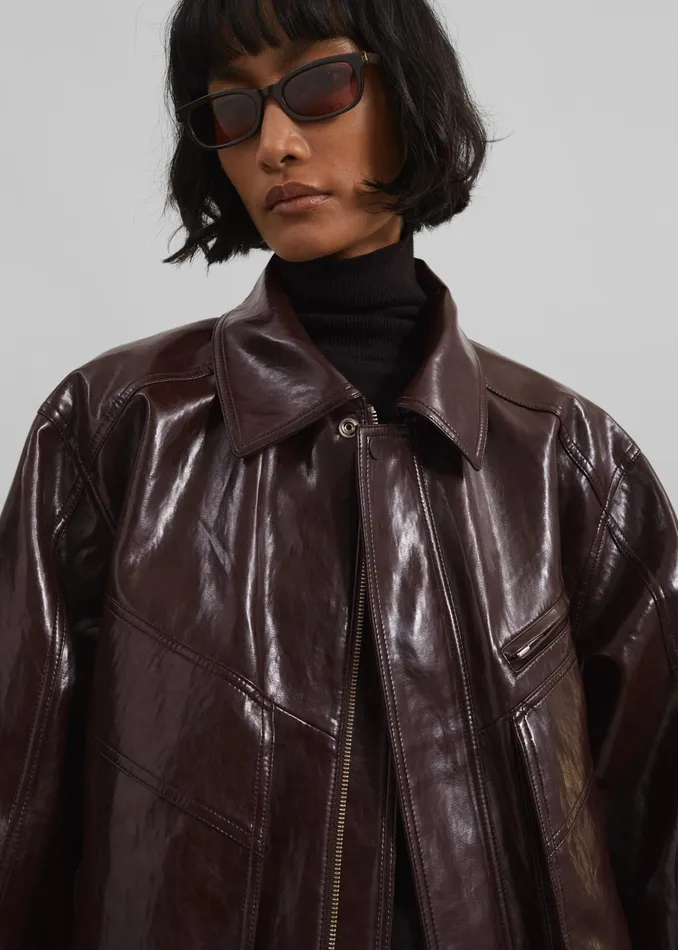 The Frankie Shop Outerwear Risner Faux Leather Jacket 8211 Burgundy 8211 Women